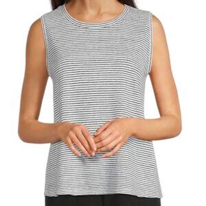 Eileen Fisher Striped Organic Linen Jersey Scoop Neck Tank  SZ S